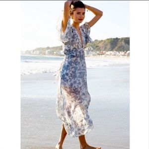 BLUE - SKY Floral Print Maxi Dress Kimono Sleeves Maxi Dress